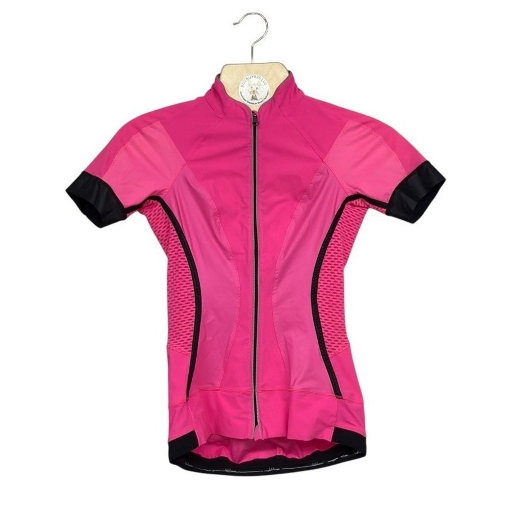 Lululemon Cycling Jersey Women's 4 Pink Full Zip Mesh Panels Rear Pockets